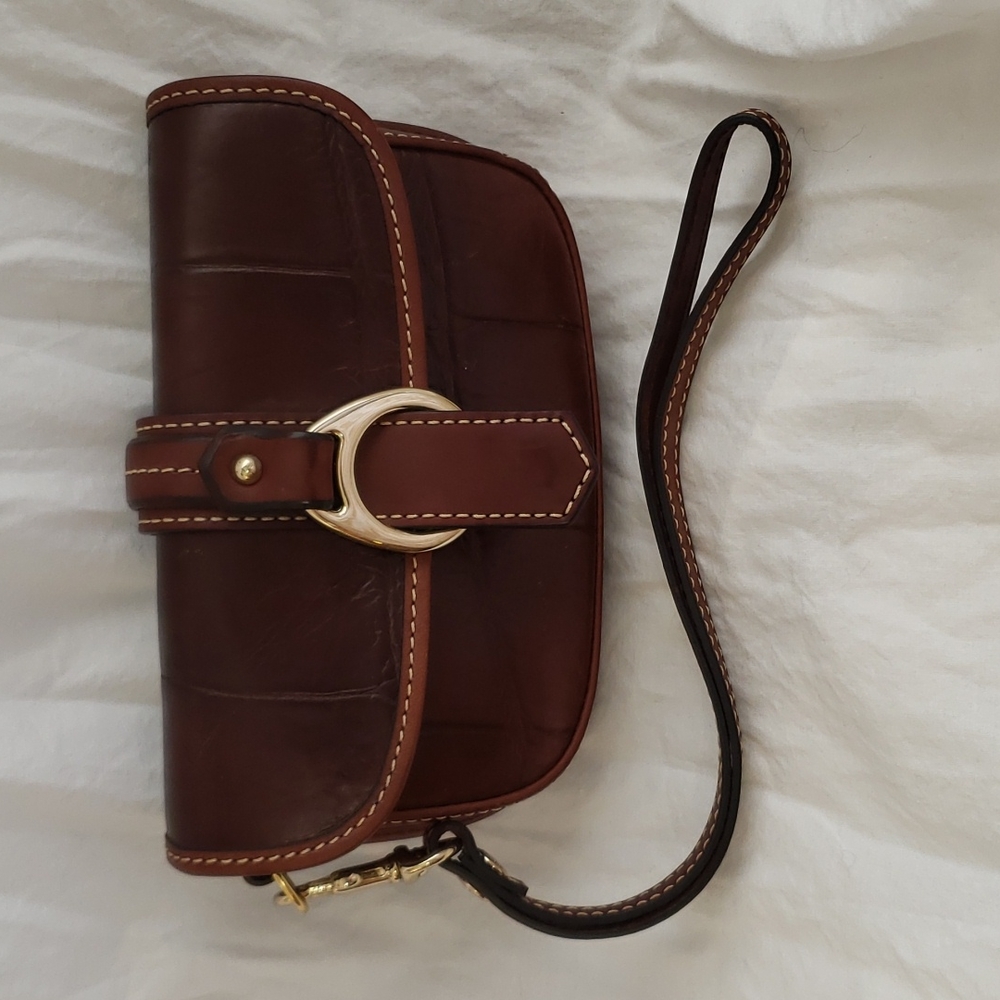 Dooney and Bourke brown leather embossed wristlet